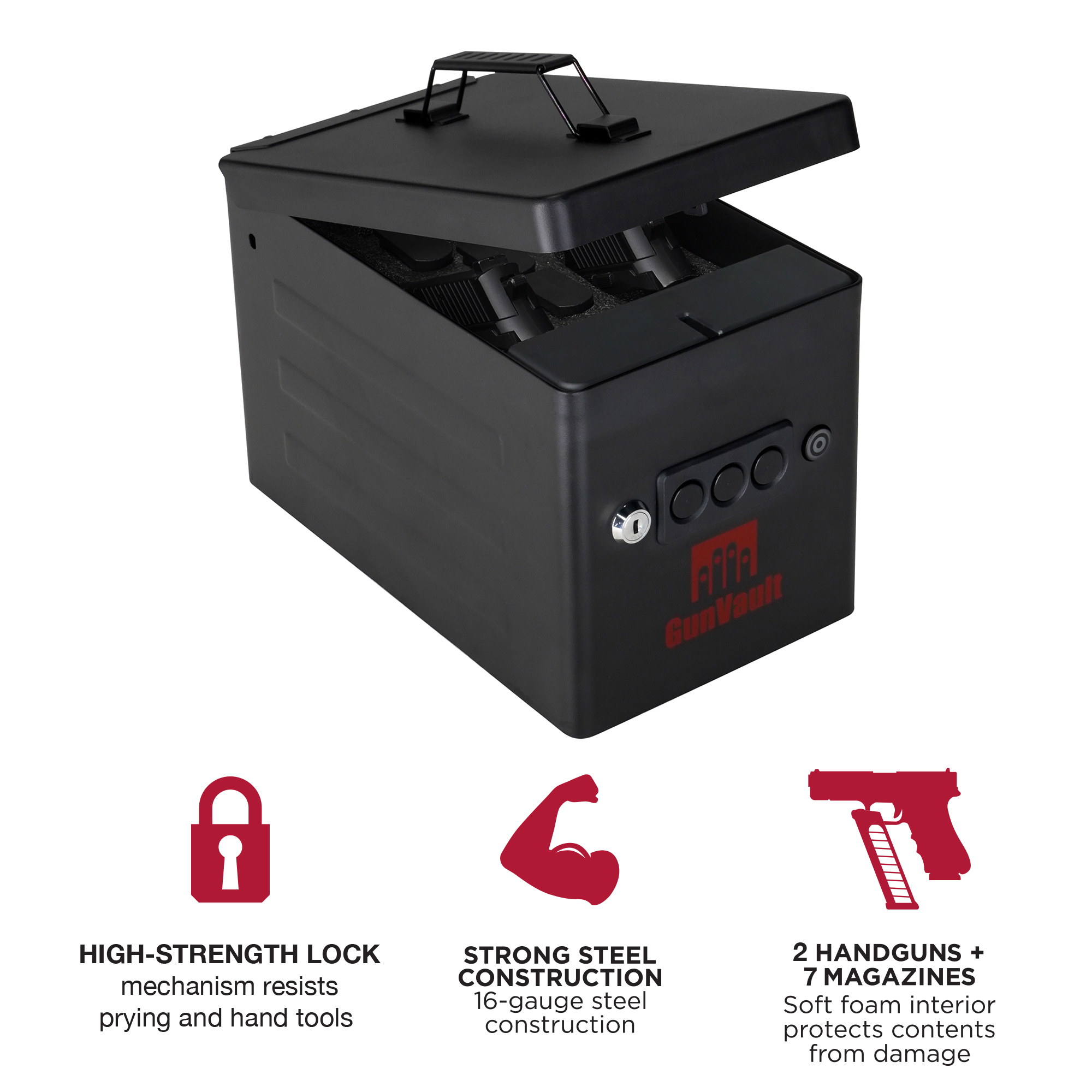 GunVault, Portable Range Box, 2 Pistols, 7 magazines, Lock Type Electronic, Model# GVRV100BK22